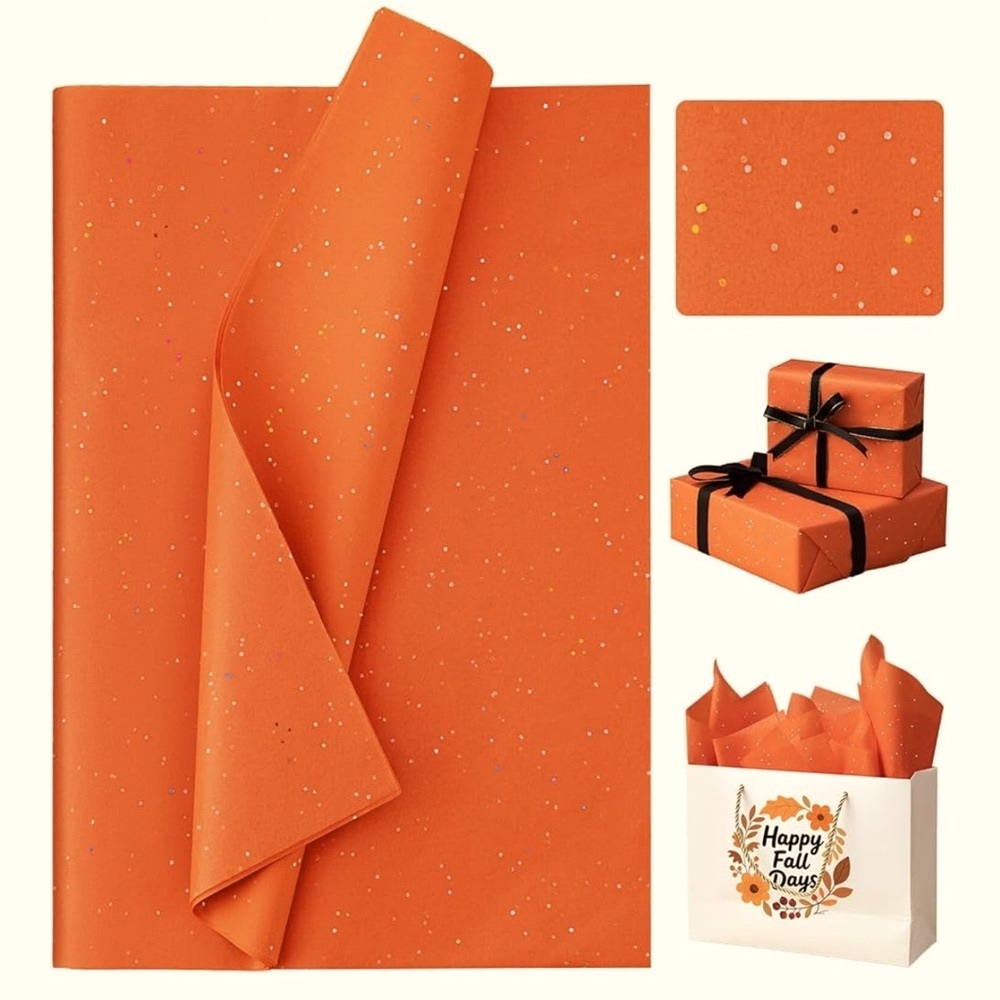 NEW! 🍁60 sheets of Fall Orange Glitter tissue paper🍁14 x 20 inch